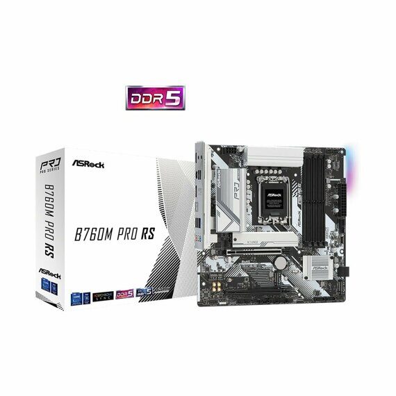 Материнская плата ASRock B760M PRO RS [LGA 1700, Intel B760, 4xDDR 5, 3xM.2, 2xPCI-E x16, Micro-ATX]