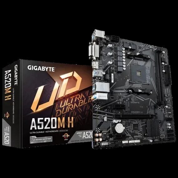 Материнская плата Gigabyte A520M H [AM4, AMD A520, 2xDDR 4, 1xM.2, 1xPCI-E x16, Micro-ATX]